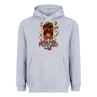Heather Grey Santa's Favorite Medicaid Analyst Afro Messy Bun Heavyweight Hoodie - texasbilliewilder