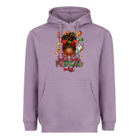 Lavender Santa's Favorite Medicaid Analyst Afro Messy Bun Heavyweight Hoodie - texasbilliewilder