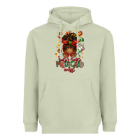 Matcha Santa's Favorite Medicaid Analyst Afro Messy Bun Heavyweight Hoodie - texasbilliewilder