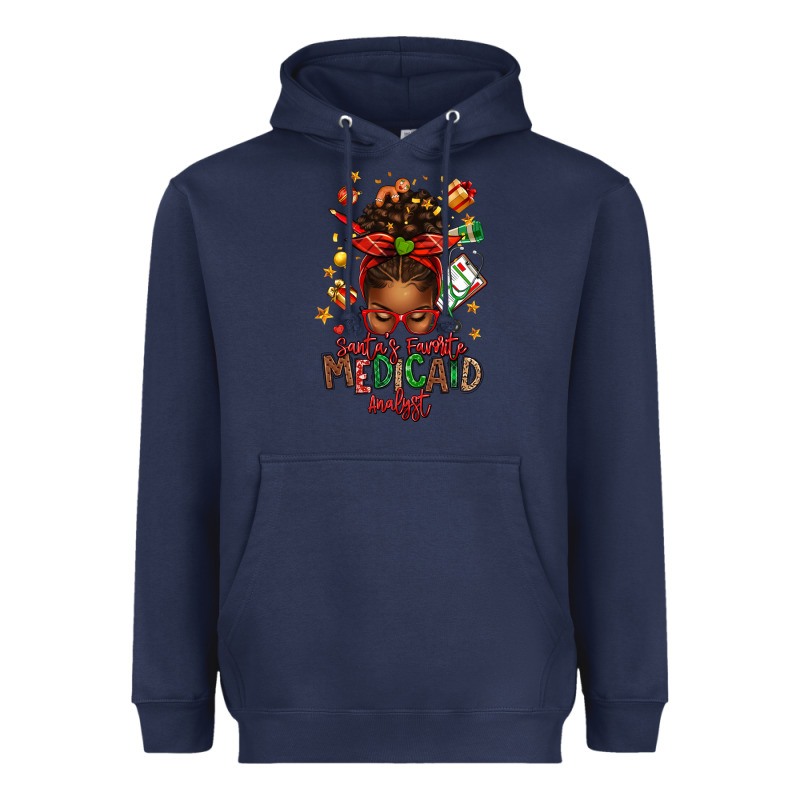 Santa's Favorite Medicaid Analyst Afro Messy Bun Heavyweight Hoodie by texasbilliewilder | Teevron