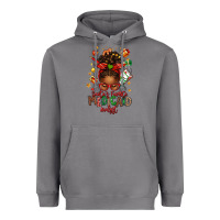 Storm Santa's Favorite Medicaid Analyst Afro Messy Bun Heavyweight Hoodie - texasbilliewilder
