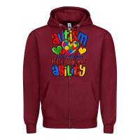 Burgundy autism is not a disability it's a different abilit Zipper Hoodie - LillyAllenDesigns