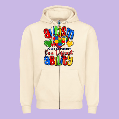 Autism Is Not A Disability It's A Different Abilit Zipper Hoodie Designed By Lillyallendesigns
