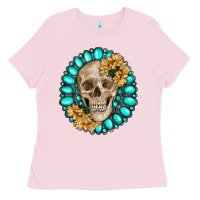 Bubblegum Pink skull with gemstone and sunflower Ladies Tee - RanaPortraitStore