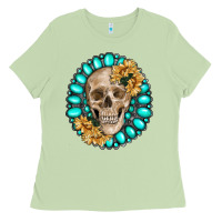 Matcha skull with gemstone and sunflower Ladies Tee - RanaPortraitStore