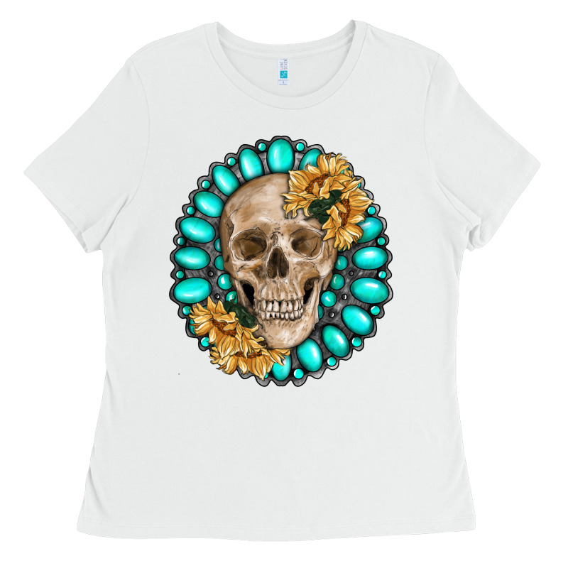 Skull With Gemstone And Sunflower Ladies Tee by RanaPortraitStore | Teevron