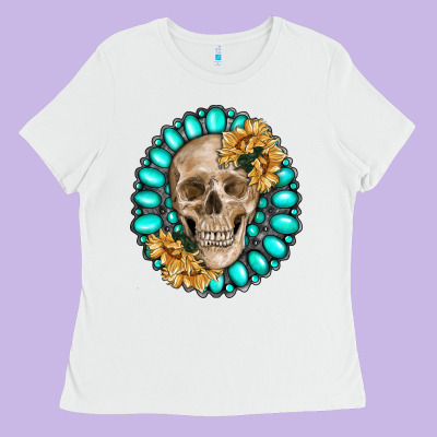 Skull With Gemstone And Sunflower Ladies Tee Designed By Ranaportraitstore