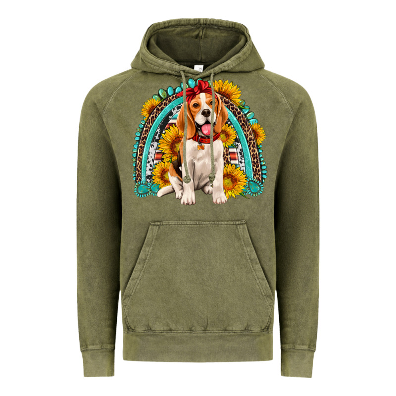 Beagle Turquoise And Sunflowers Rainbow Vintage Hoodie by Artiststas | Teevron