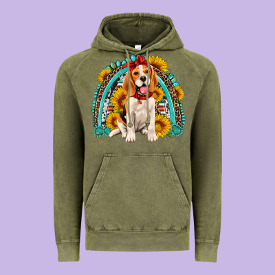 Beagle Turquoise And Sunflowers Rainbow Vintage Hoodie Designed By Artiststas
