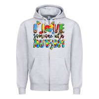 Heather Grey i love someone with autism Zipper Hoodie - LillyAllenDesigns