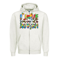 Oatmeal Heather i love someone with autism Zipper Hoodie - LillyAllenDesigns