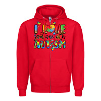 Red i love someone with autism Zipper Hoodie - LillyAllenDesigns