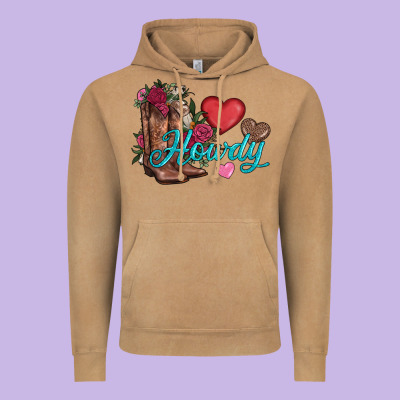 Valentines Day Howdy And Boots Vintage Hoodie Designed By Adodesignshop