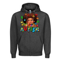 Charcoal Heather autism afro girl Zipper Hoodie - LillyAllenDesigns