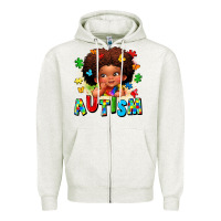Oatmeal Heather autism afro girl Zipper Hoodie - LillyAllenDesigns