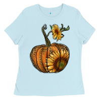 Pumpkin With Sunflower Ladies Tee | Teevron
