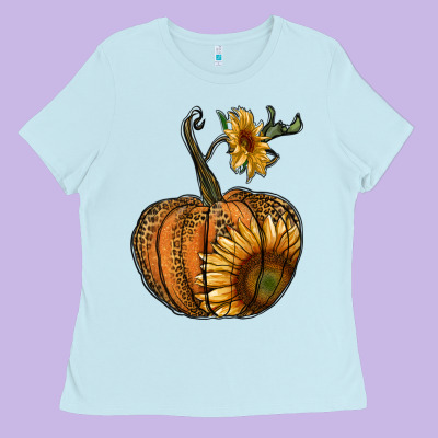 Pumpkin With Sunflower Ladies Tee Designed By Ranaportraitstore