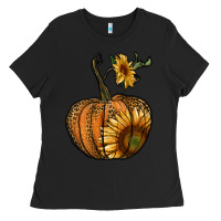 Black pumpkin with sunflower Ladies Tee - RanaPortraitStore