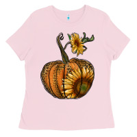Bubblegum Pink pumpkin with sunflower Ladies Tee - RanaPortraitStore