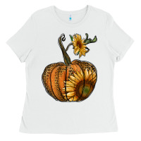 White pumpkin with sunflower Ladies Tee - RanaPortraitStore