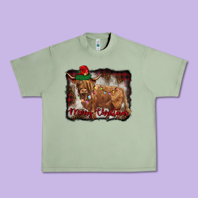 Merry Christmas Highland Cow Urban Heavy Tee Designed By Barkaloodesign