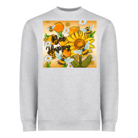Heather Grey bee happy Heavyweight Sweatshirt - MaliasSmallBusiness