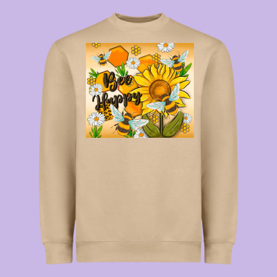 Bee Happy Heavyweight Sweatshirt Designed By Maliassmallbusiness
