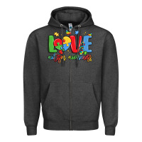Charcoal Heather love autism awareness Zipper Hoodie - LillyAllenDesigns
