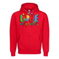 Red love autism awareness Zipper Hoodie - LillyAllenDesigns