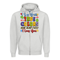 Dove Grey colorful love message Zipper Hoodie - LillyAllenDesigns