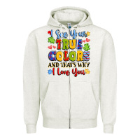 Oatmeal Heather colorful love message Zipper Hoodie - LillyAllenDesigns