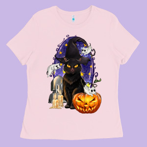Halloween Cat And Pumpkin Ladies Tee Designed By Texasbilliewilder
