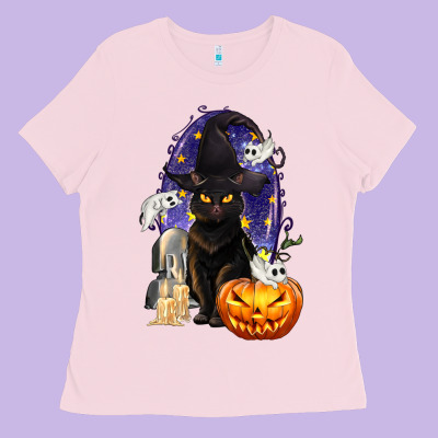 Halloween Cat And Pumpkin Ladies Tee Designed By Texasbilliewilder