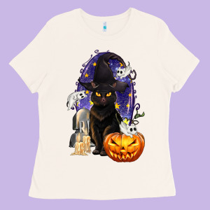 Halloween Cat And Pumpkin Ladies Tee Designed By Texasbilliewilder