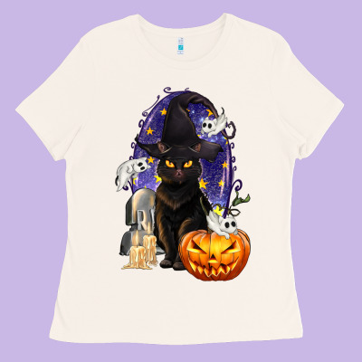 Halloween Cat And Pumpkin Ladies Tee Designed By Texasbilliewilder