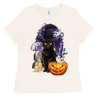 Bone Halloween Cat and Pumpkin Ladies Tee - texasbilliewilder