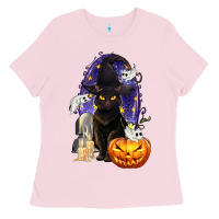 Bubblegum Pink Halloween Cat and Pumpkin Ladies Tee - texasbilliewilder