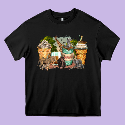 Safari Animals Coffee Cups Heavy Core Tee Designed By Zillion Design Studio