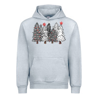 Heather Grey black and white christmas trees with lights Urban Hoodie - FaDigitalArtStudio