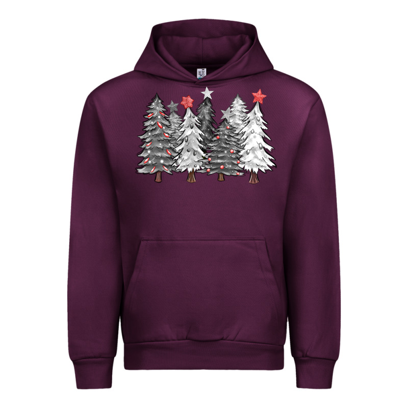 Black And White Christmas Trees With Lights Urban Hoodie by FaDigitalArtStudio | Teevron
