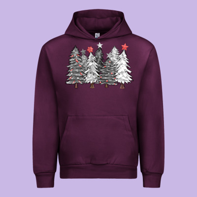 Black And White Christmas Trees With Lights Urban Hoodie Designed By Fadigitalartstudio