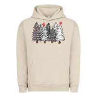 Pigment French Oak black and white christmas trees with lights Urban Hoodie - FaDigitalArtStudio
