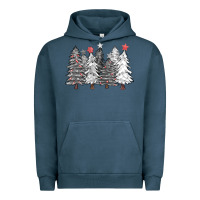 Pigment Midnight Navy black and white christmas trees with lights Urban Hoodie - FaDigitalArtStudio