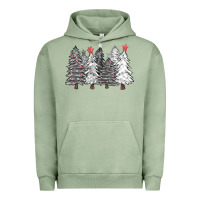 Pigment Oil Green black and white christmas trees with lights Urban Hoodie - FaDigitalArtStudio