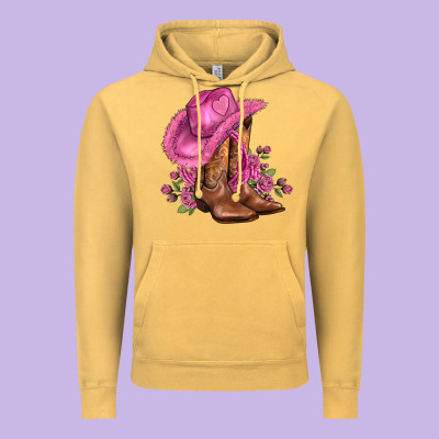 Valentines Day Boots Cowgirl Hat And Roses Vintage Hoodie Designed By Adodesignshop