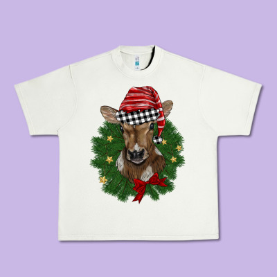Christmas Wreath Baby Calf Urban Heavy Tee Designed By Barkaloodesign