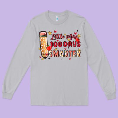 Little Miss 100 Days Smarter Long Sleeve Tee Designed By Maliassmallbusiness