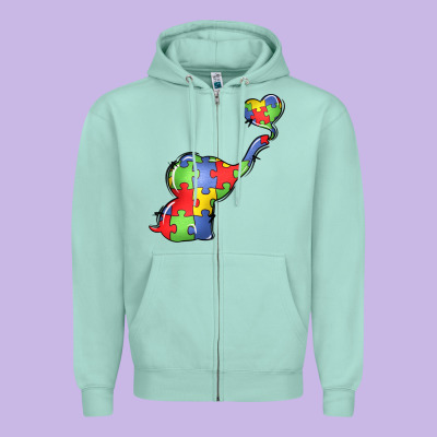 Autism Awareness Elephant Zipper Hoodie Designed By Lillyallendesigns