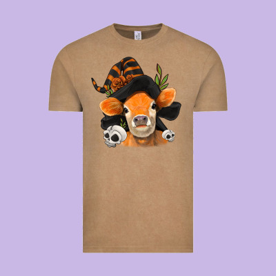 Halloween Witch Cow Vintage Tee Designed By Jasminsmagicworld