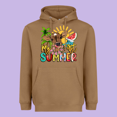 My First Summer Baby Cow Heavyweight Hoodie Designed By Nancycooperartshop